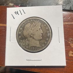US coin 1911 Barber half dollar