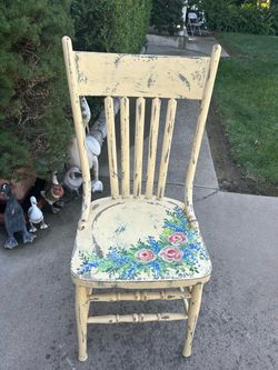 Vintage Hand-Painted Wooden Farmhouse Chair