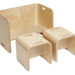 ECR4Kids Premium Bentwood Multipurpose Table and Chair Set, Kids Furniture, Natural, 3-Piece