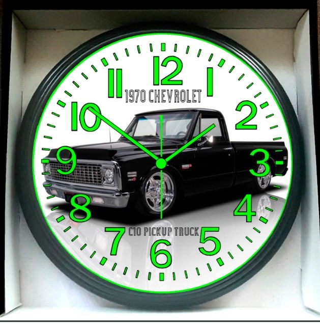 1970 Chevrolet C10 Pickup Truck Glow In The Dark Wall Clock New!