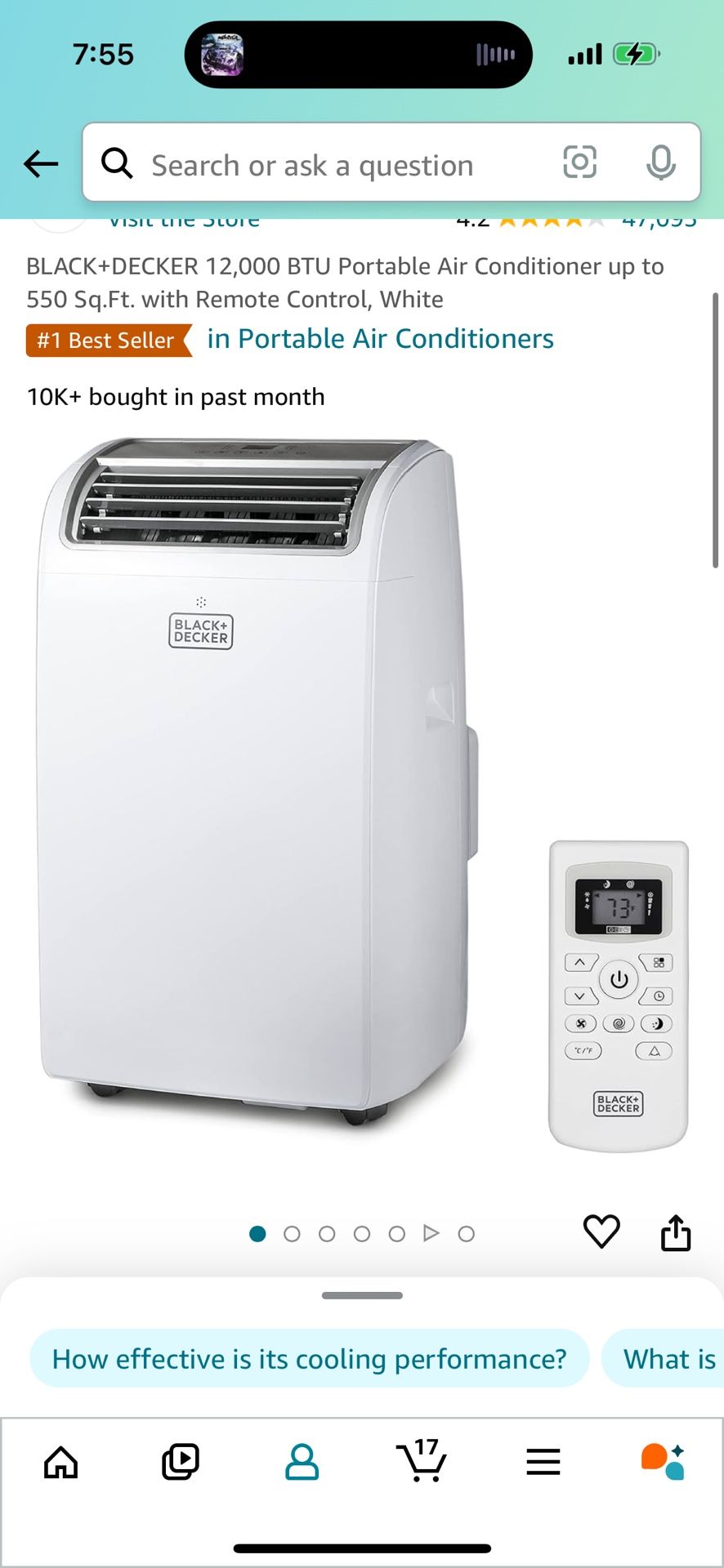 Portable AC Unit 12k BTU 550 square feet. Black and Decker