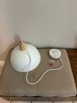 New White Dome Pendant Light with Wood Detail