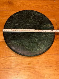 Vintage 11 1/2" Natural Green Marble Lazy Susan - Smooth Rotating Serving Tray
