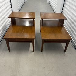 Two Large Solid Wood Mid Century Modern Step Up End Tables (30 x 21)