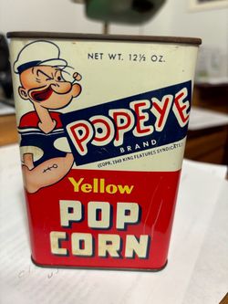 1950’s vintage Popeye Brand Yellow popcorn tin