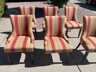 Set of 6 Striped Upholstered Dining Chairs with Nailhead Trim