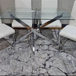 Glass Silver Dining Table 