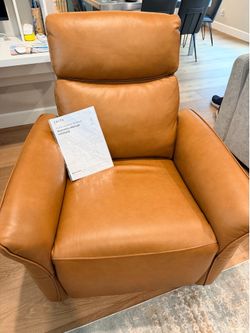 NEW CHITA Genuine Leather Power Recliner & Swivel Glider - Saddle Brown color