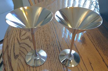 Martini glass made of stainless steel and silver plated interior (TWO) 4.5” diameter x 7” high--