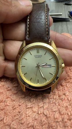 Citizen Quartz Watch Gold Tone Brown Leather