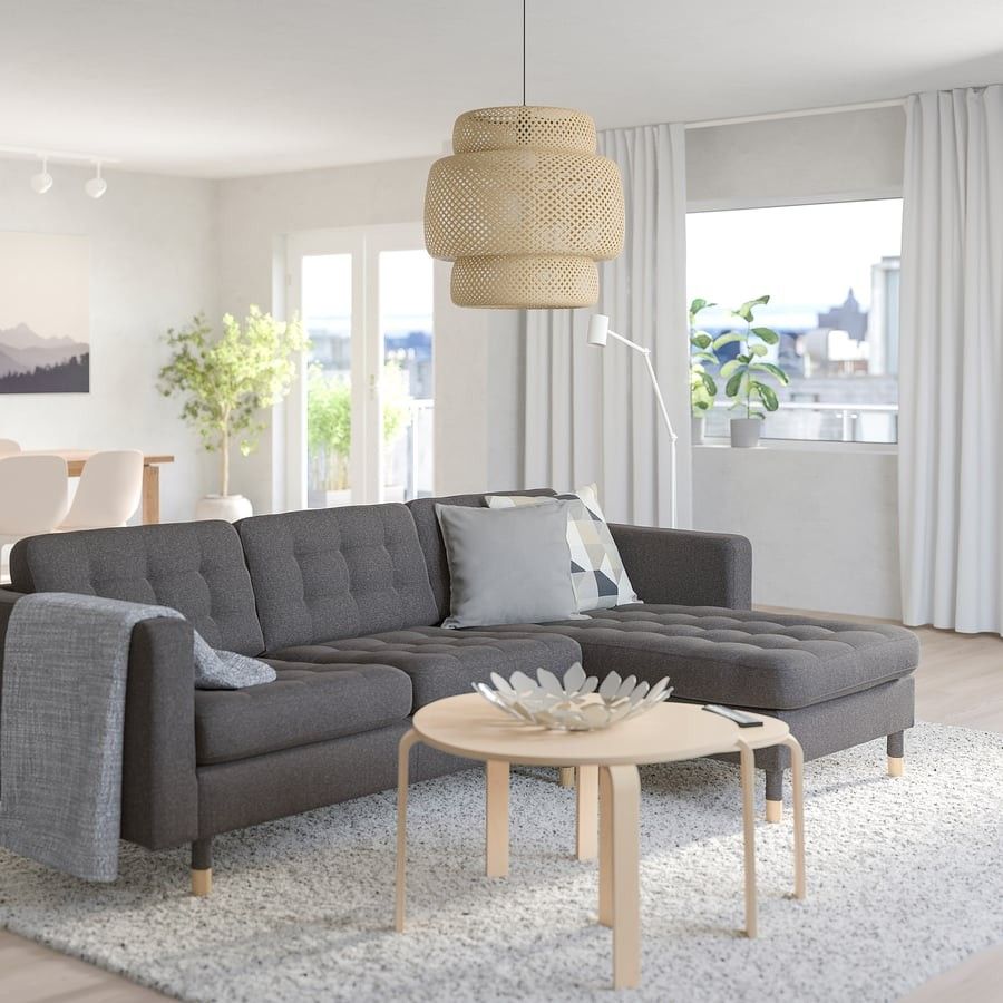 MORABO
Sofa with chaise, Gunnared dark gray/wood