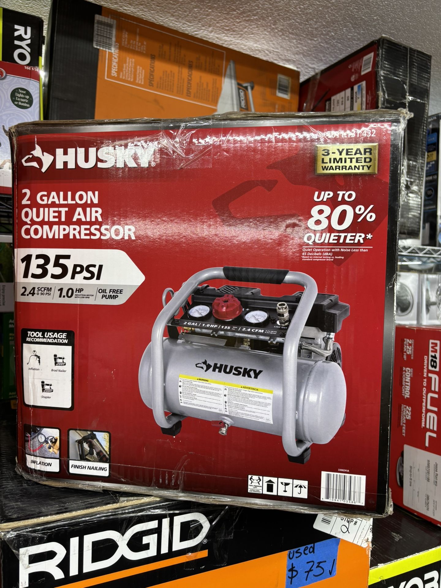 Husky 2 gal. 135 PSI Portable Electric Quiet Air Compressor, compresor de aire