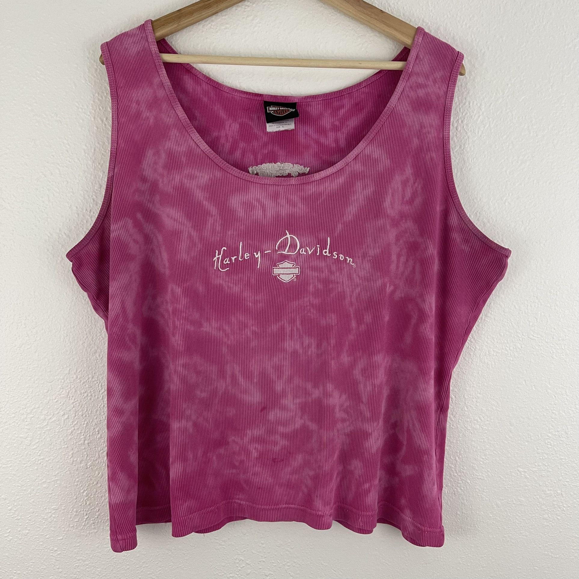 HARLEY DAVIDSON Vintage Y2K Pink Tie Dye Rocklin, CA Graphic Muscle Tee Tank Top