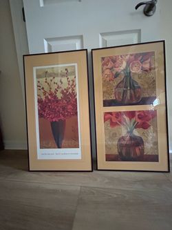 2 Shelby Bartel prints - framed and under glass. Set of two framed floral art prints by Shelby Bartel. Includes 'Red Cranberry Orchids'. 29.5x16.