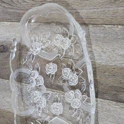  Glass Dish With Frosted Roses & Hearts