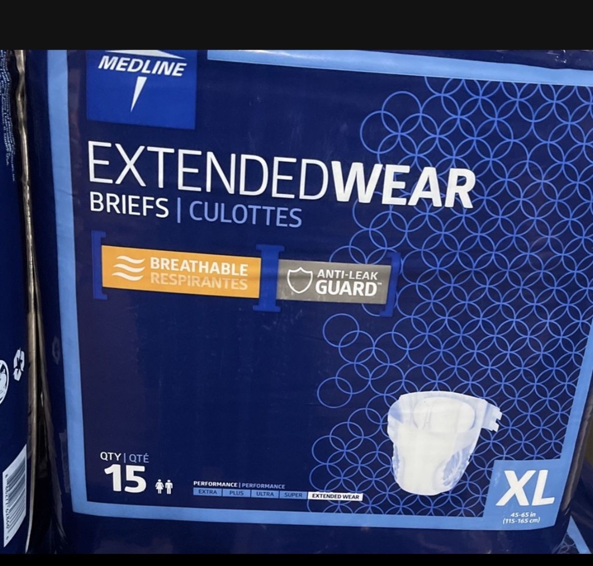 Medline Extended Wear Overnight Adult Briefs with Tabs, Maximum Absorbency Adult Diapers, X-Large (15 Count)