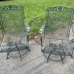 Pair Of Wrought Iron Swivel Rocker Outdoor Dining Arm Chair