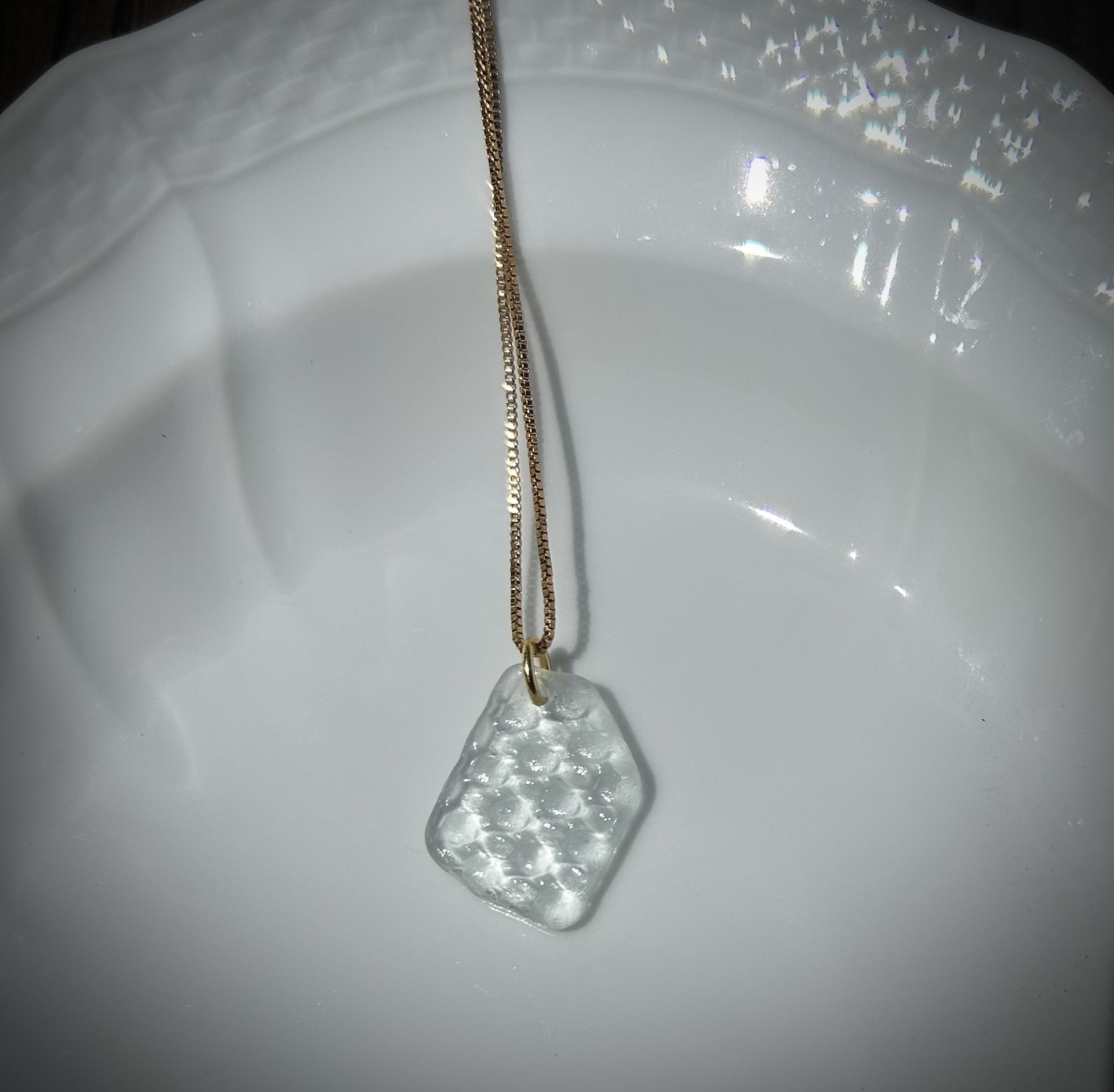 Patterned Sea Glass 18k Gold Plated Necklace