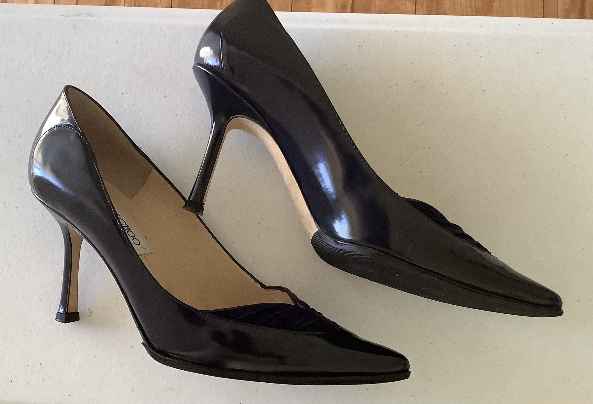 JIMMY CHOO Women Shoes Heels,  Size 71/2 (38),  Color Glossy Kid/Suede Navy