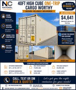 40FT High Cube One-Trip Shipping Container Delivered to Denver, CO – $4,641