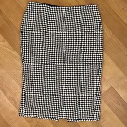 Houndstooth Pencil Skirt Size 2 Linen/Silk Navy Beige Lined Lauren R Lauren