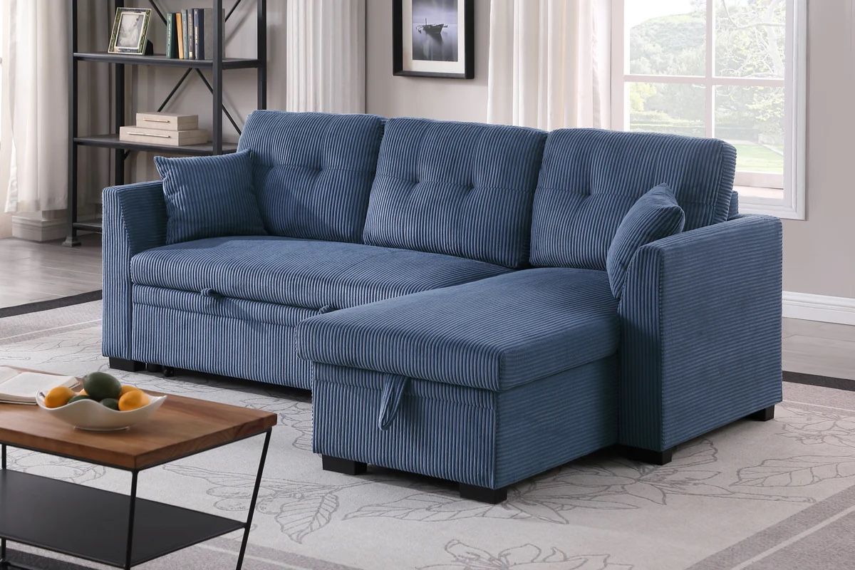 84” Corduroy Pull Out Sleeper Sofa Bed Couch with Reversible Storage Chaise