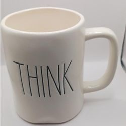 Rae Dunn Artisan Collection by Magenta "Think" Mug, White, Black letters