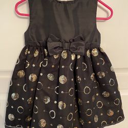 Penelope Mack Ltd Black Party Dress  👗 With  Gold Sequin Circles Size 12 Months 