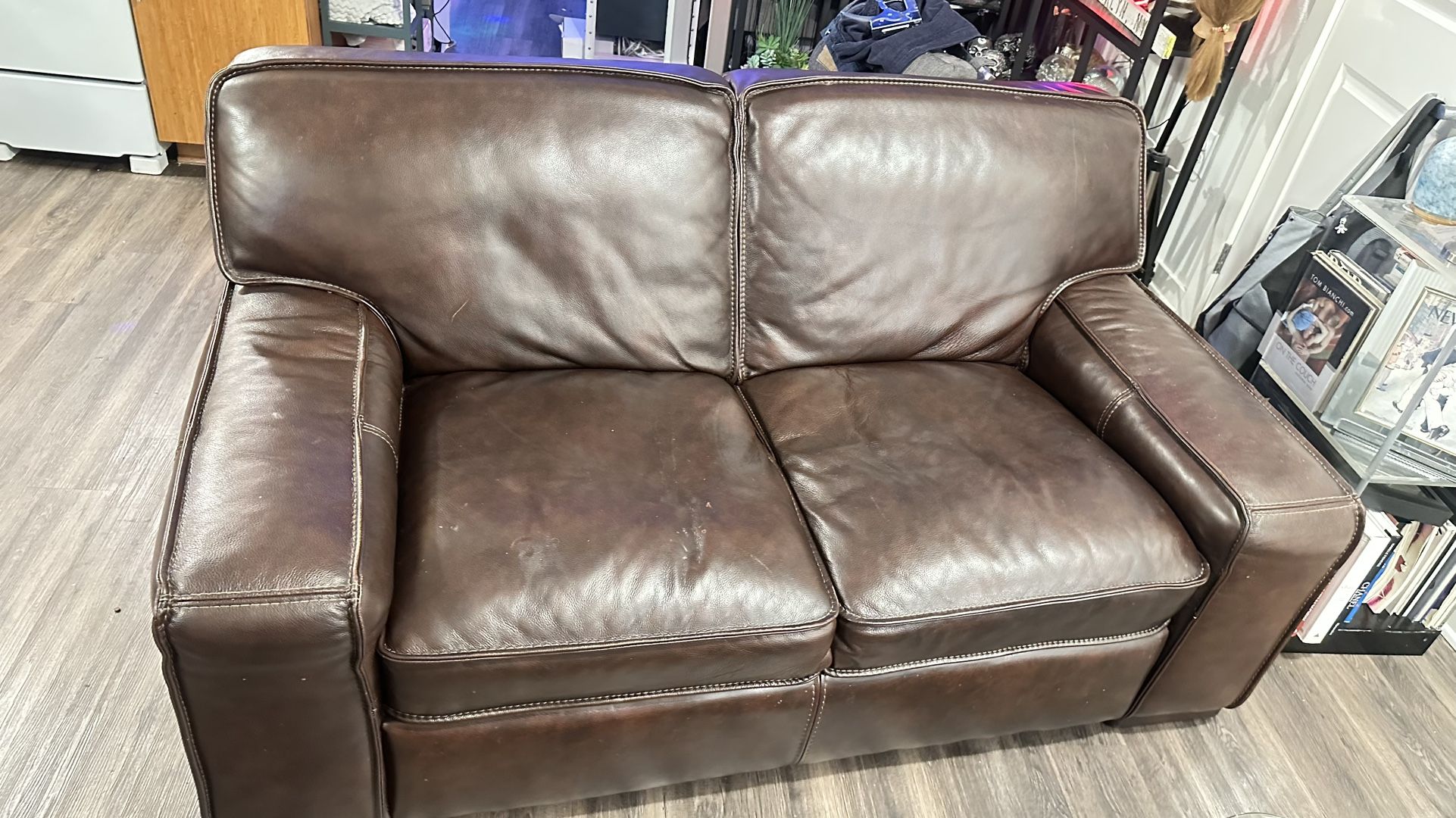 Brown Leather Loveseat