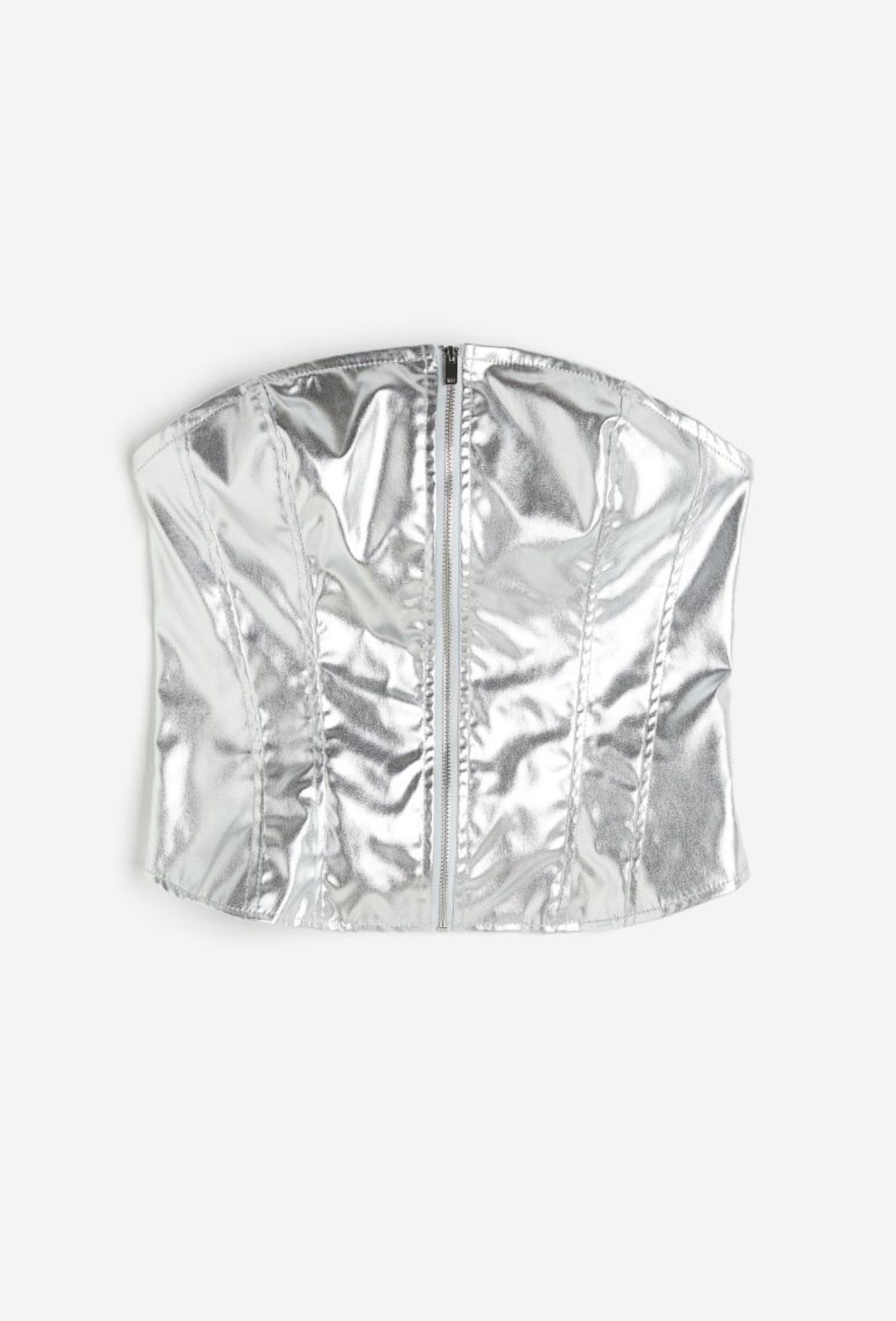 H&M Coated Corset-Style Top Silver S