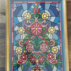 Large- Vintage Gold Framed Cross stitch -Christmas Tree-great condition 