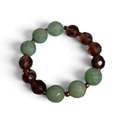 Earth & Luck Enchanted Faceted Green Aventurine & Smoky Crystal Stretch Bracelet Size 7