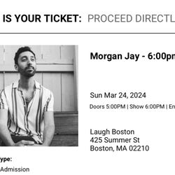 3 Morgan Jay Tickets - TONIGHT - laugh Boston @ 6pm