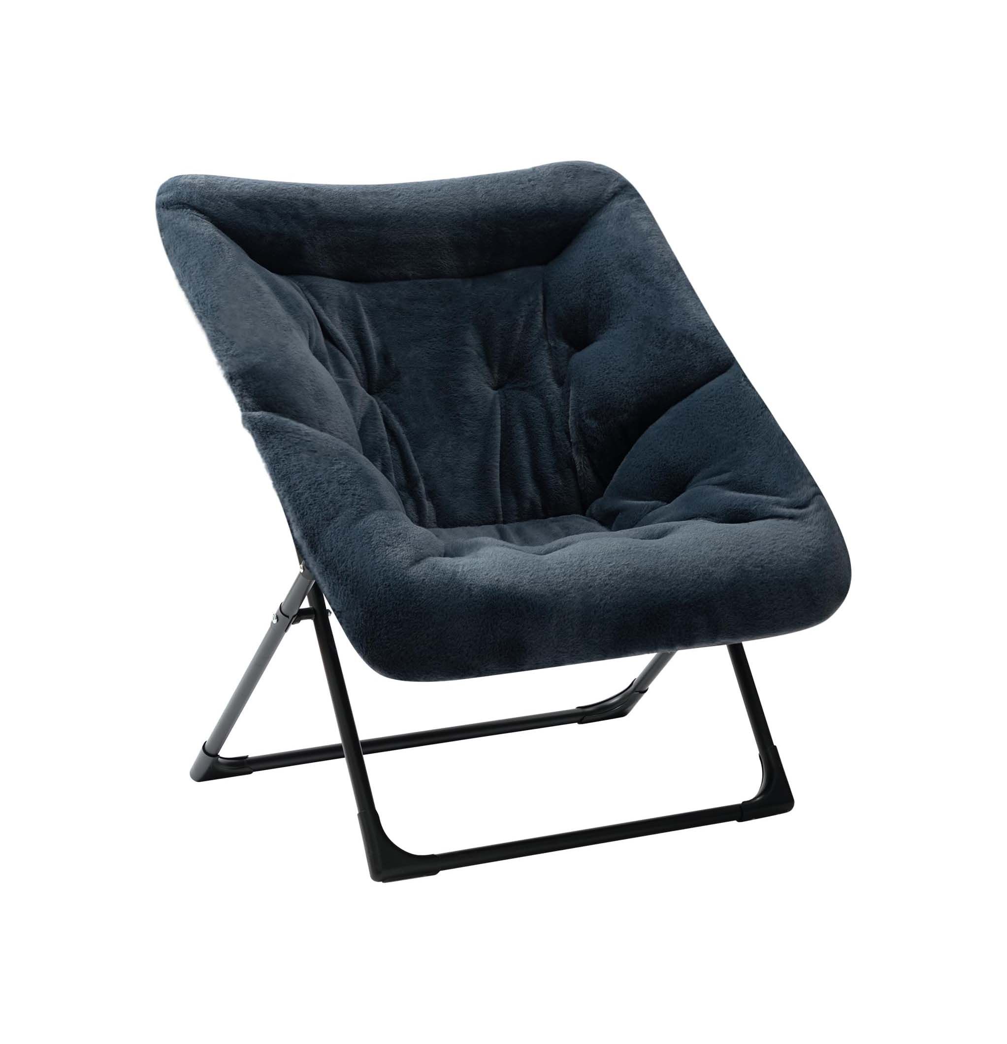 X-Large Navy Blue Faux-Fur Saucer Lounge Chair