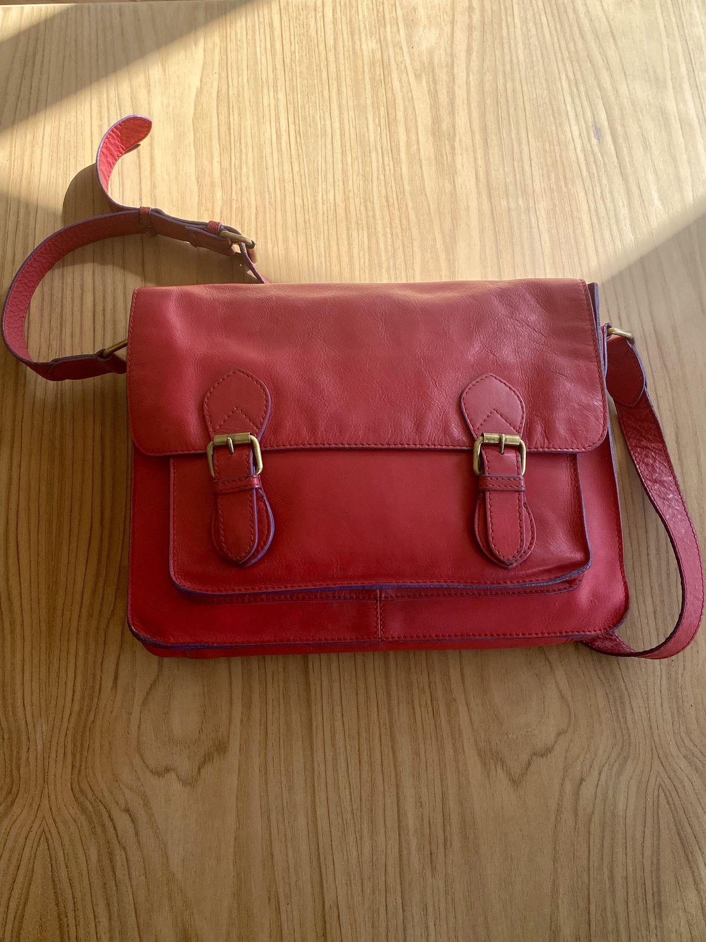 Boden Red Leather Messenger Bag/ Purse