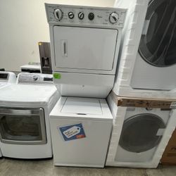 WHIRLPOOL 27” STACKABLE TOP LOAD WASHER WITH AGITATOR AND GAS DRYER 