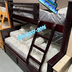 Twin Full Cherry Bunk Bed With Mattresses Included 