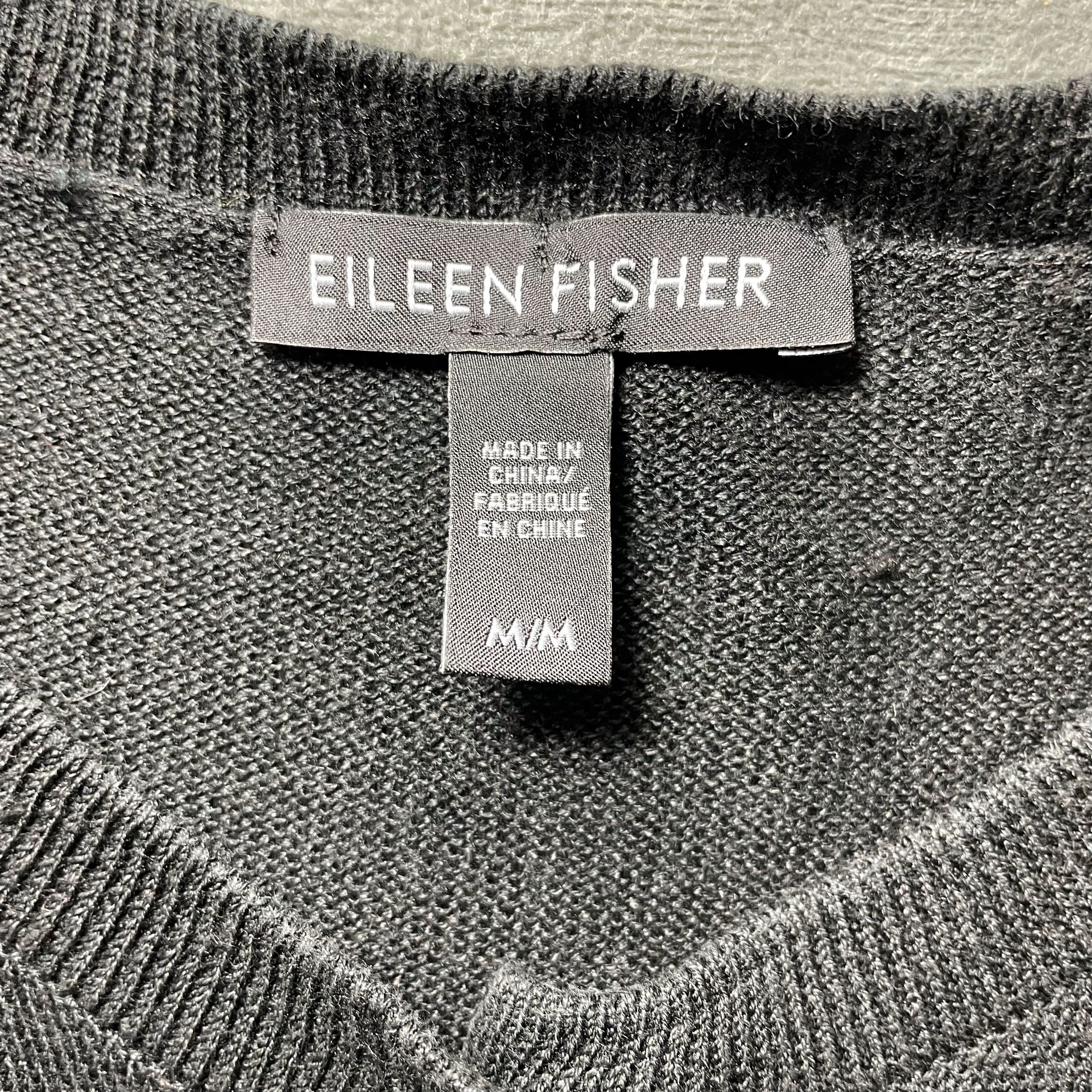 Eileen Fisher Long-Sleeve Button-Front Cardigan Linen Blend Black - Size M