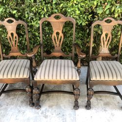 Vintage Spanish Revival Wood & Upholstered Set of 3 Chairs