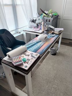 Rustic Farmhouse Style Desk White and Dark Wood