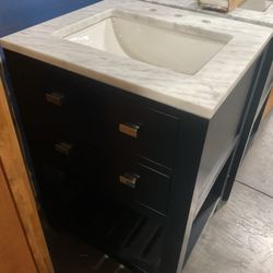 24” Black Solid Wood Bathroom Vanity With Marble Top (V1267)