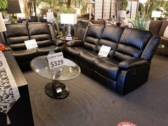 Brand new black leather reclining sofa + loveseat 2PCs set