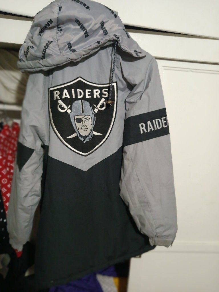 Vintage Los Angeles Raiders Parka Jacket - Triple Fat Goose - Missing Zipper - Grey/Silver, Black Jacket