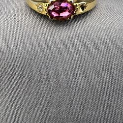 AVON Gold Tone Pink Rhinestone Ring Sz 5.5