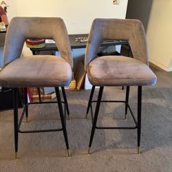 2- STYLECRAFT Gray Microfiber Counter Height Stationary Bar Stools 