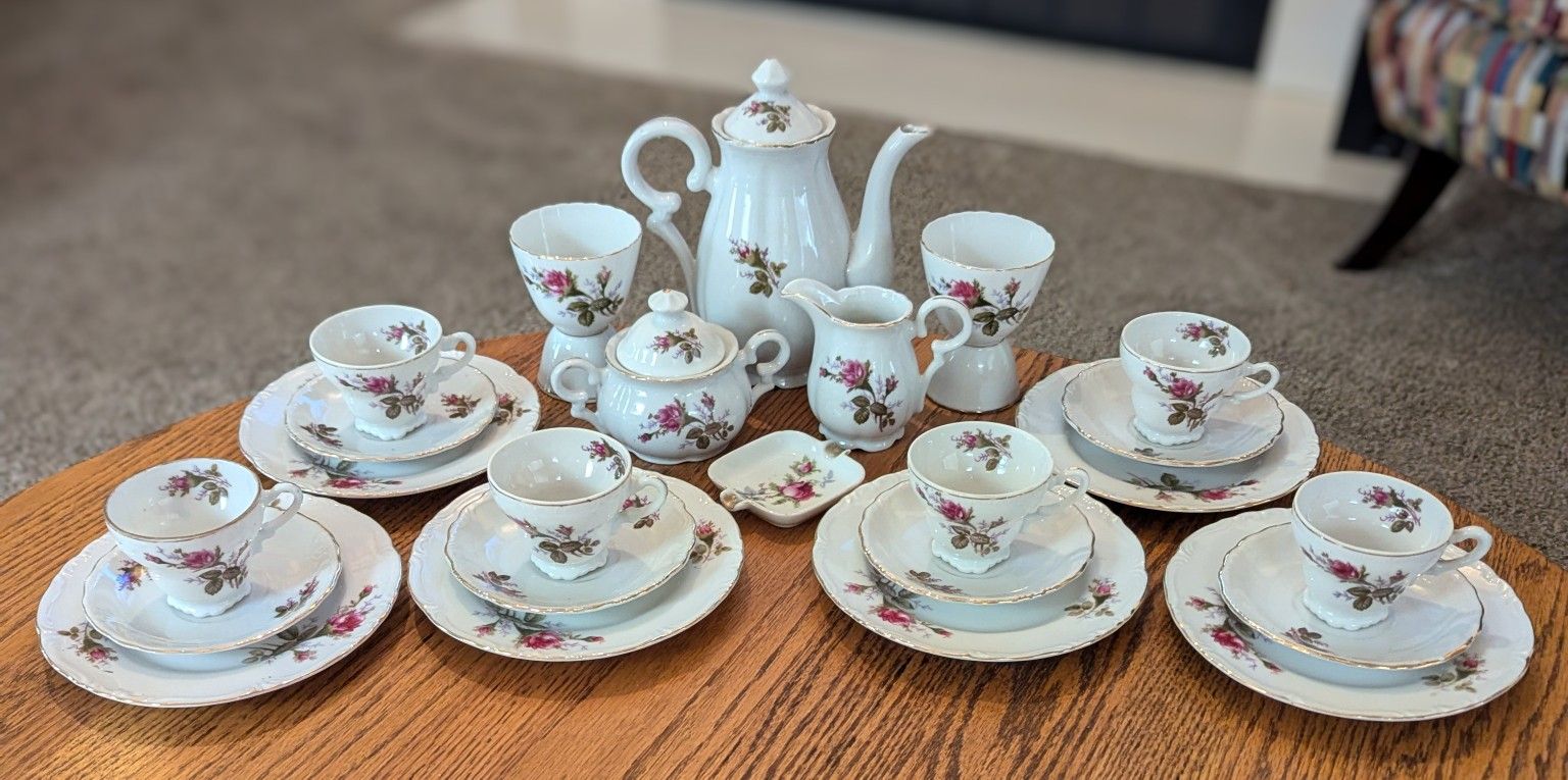 Six-Piece Fine Hand Painted Rose Tea Set.