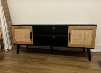 Black & Natural Wood Cane / Rattan, TV Stand / Media Console OBO
