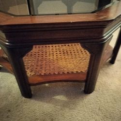 Antique Style Glass Top Wood Frame Table