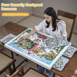 Playboda 1500-Piece Puzzle Table with 4 Drawers, PVC + ABS Material, 35 x 27 Inches