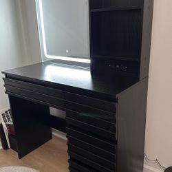 Black Vanity Desk With Touch Mirror 